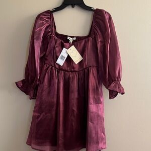 Holiday Party Burgundy Puff Sleeve Dress